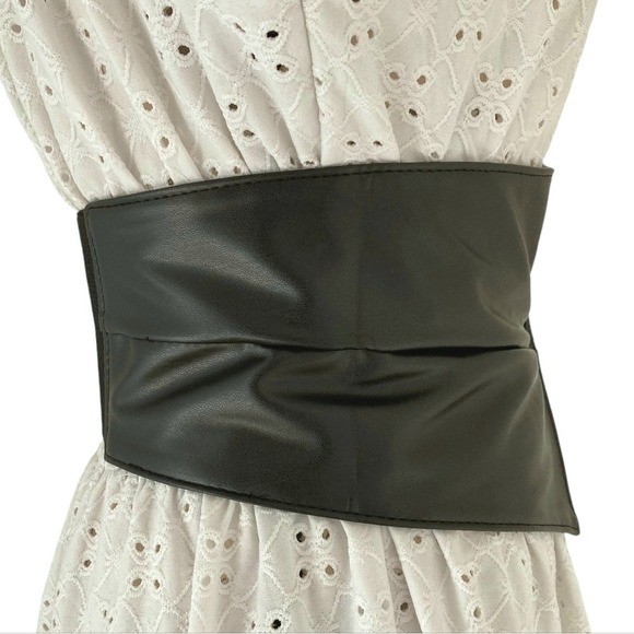 Western Black faux leather Corset Wide waist Belt button underbust statement - Picture 8 of 11